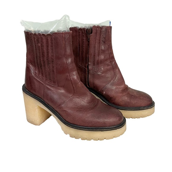 Free People Women's Cherry Chocolate Side Zip James Chelsea Ankle Boots Size 37 - Picture 1 of 10